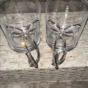 Tankard Pewter Glass Modern Bow Rhinestone Party Event Wedding Mugs for a Couple